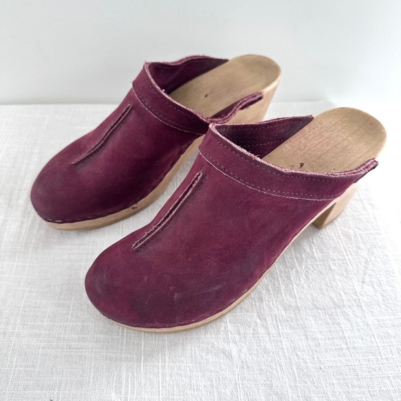 No.6 Old School Clog Burgundy Nubuck Leather Wood Heel Mule Shoes EU 40 - Picture 12 of 13
